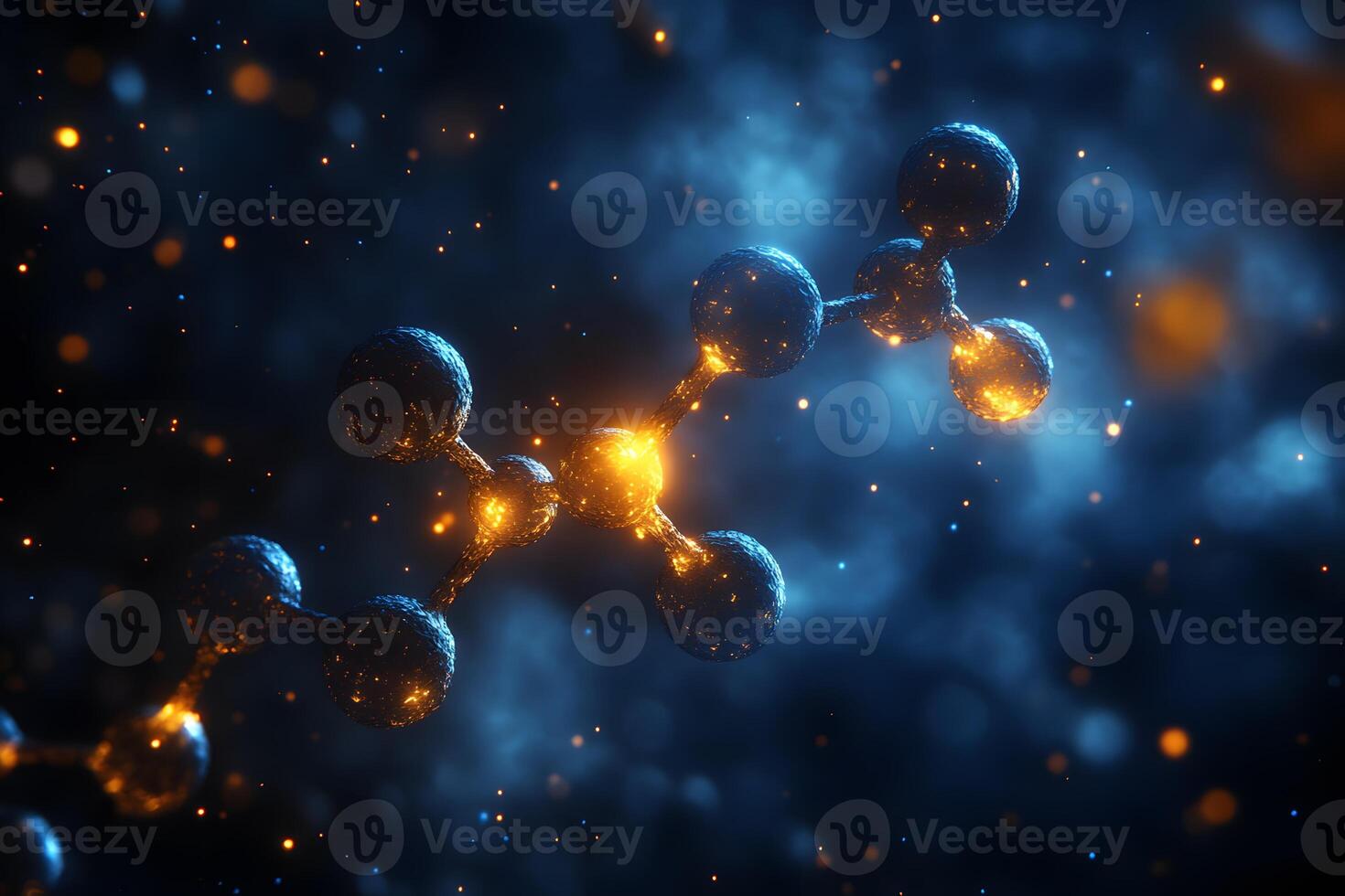 Illuminated Molecular Structure in Space - Scientific and Educational Concept photo