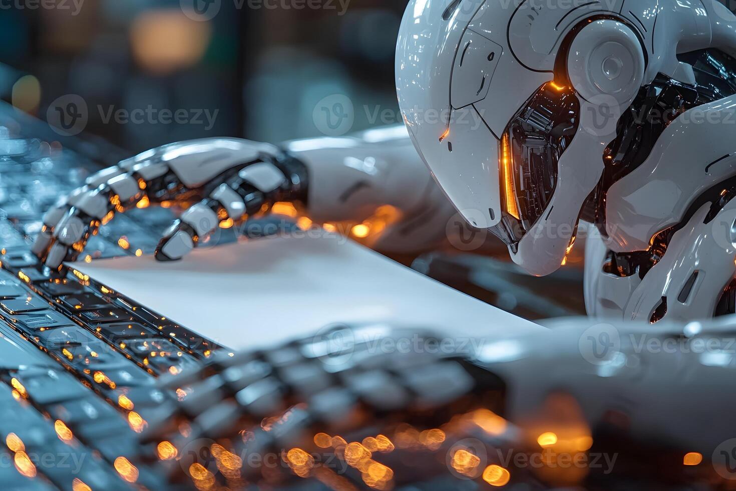 Futuristic Android Writing Document - AI Concept for Technology Design and Innovation photo