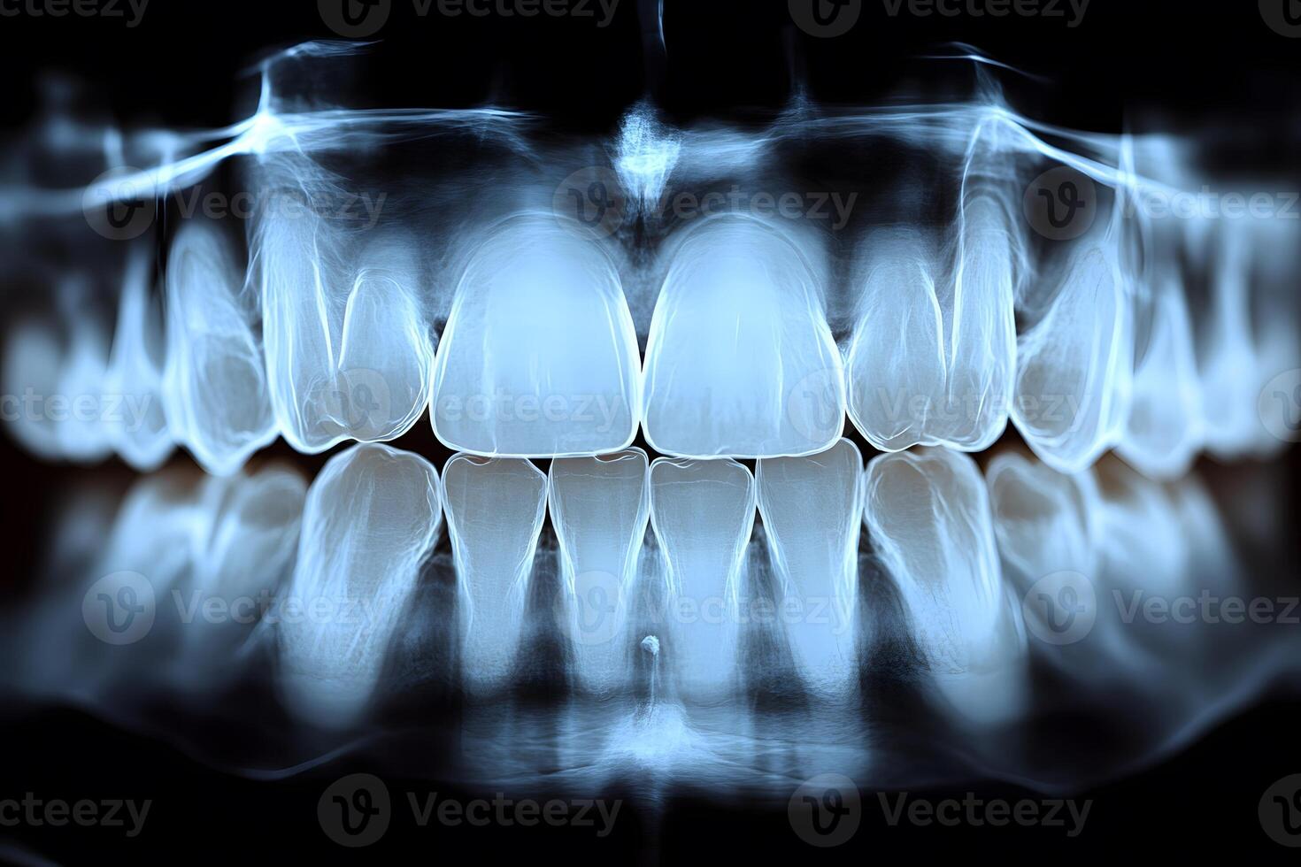 Dental X-Ray Illustration Showcasing Healthy Teeth and Jaw Structure for Medical Use photo