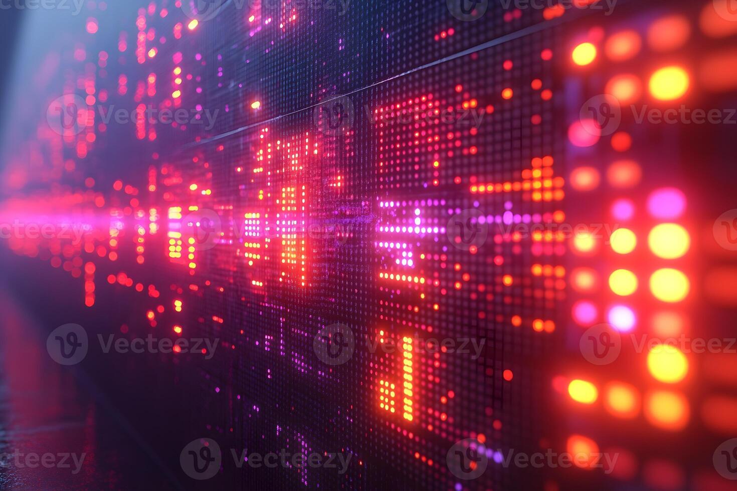 Abstract Digital LED Light Display with Vibrant Pixel Patterns for Tech Designs photo