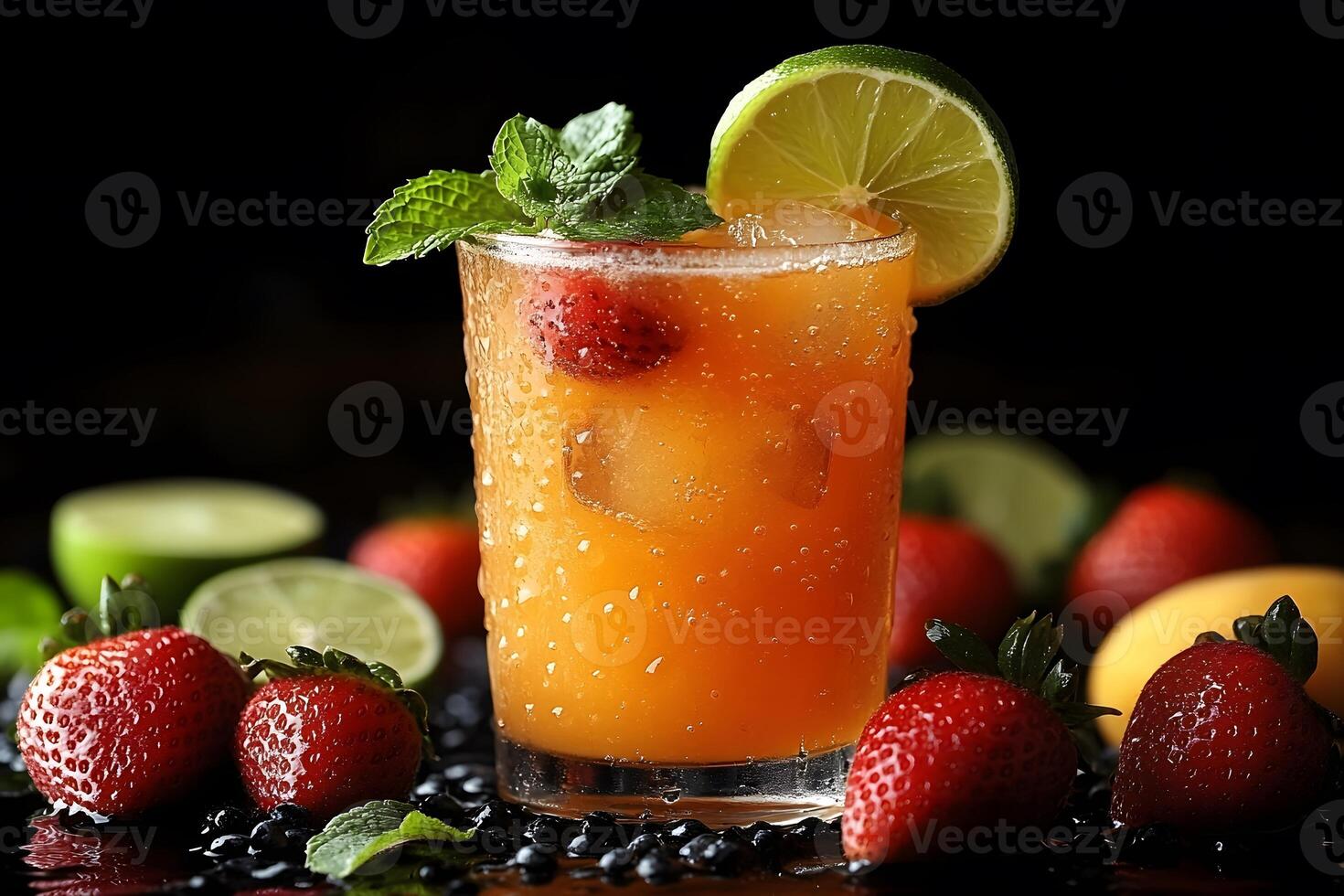 Refreshing Strawberry Lime Cocktail with Mint Garnish for Summer Parties and Mixology photo