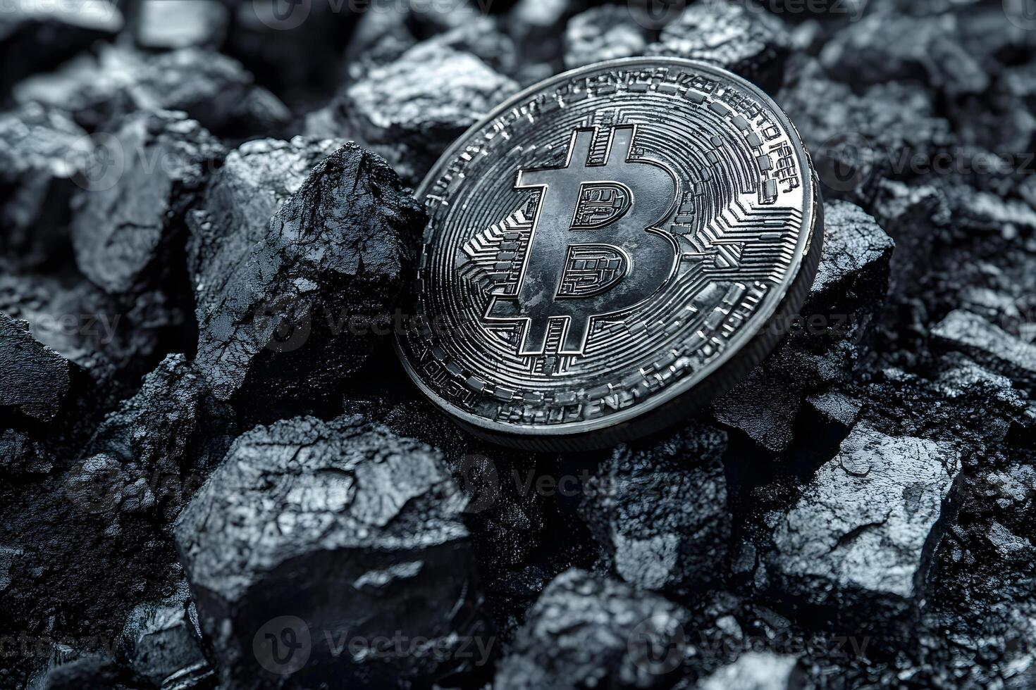 Bitcoin Cryptocurrency Concept in Dark Metallic Environment for Financial Themes photo