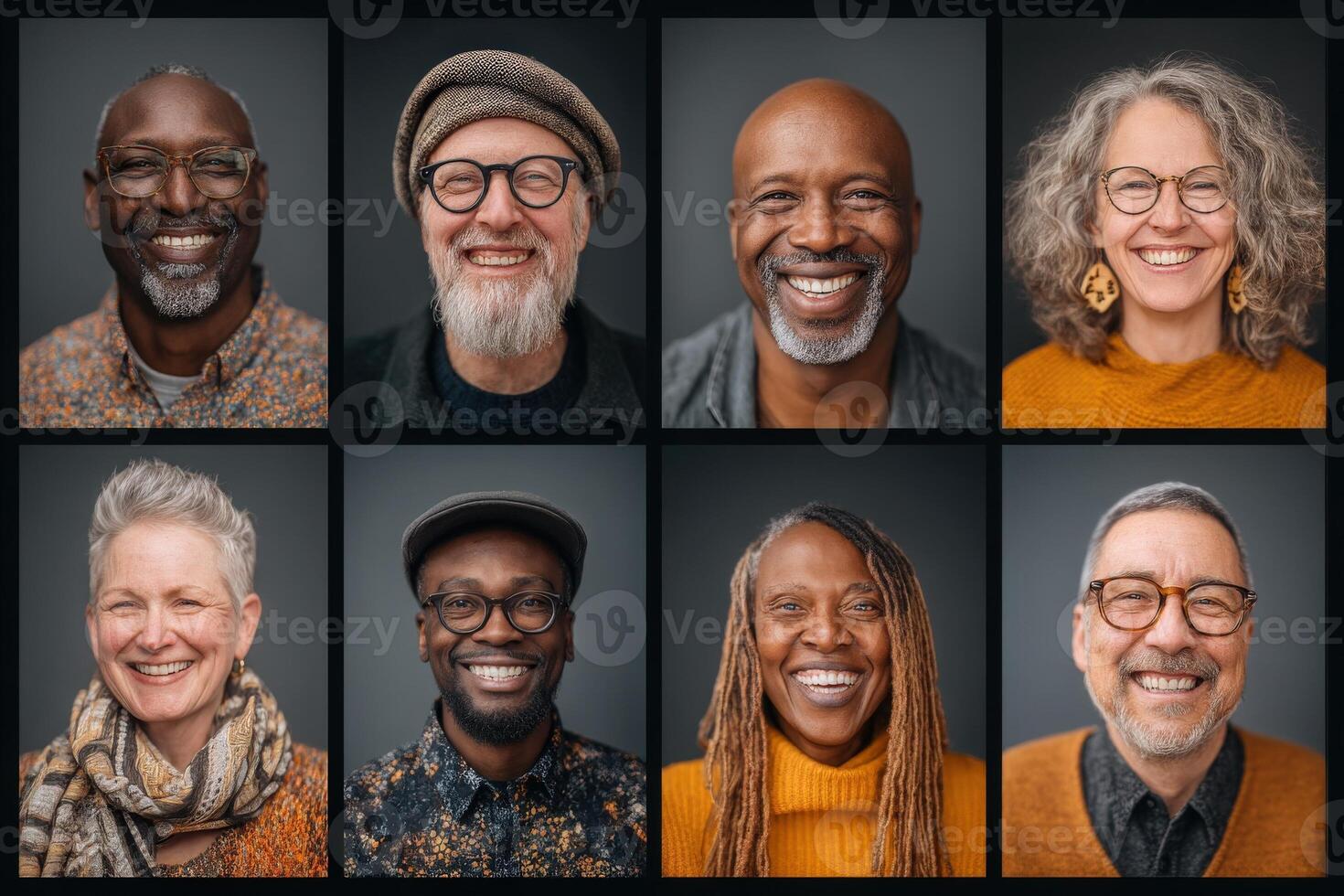 A collection of smiling individuals from various backgrounds showcases diversity and warmth. Each person exudes happiness, contributing to a welcoming and inclusive environment. photo