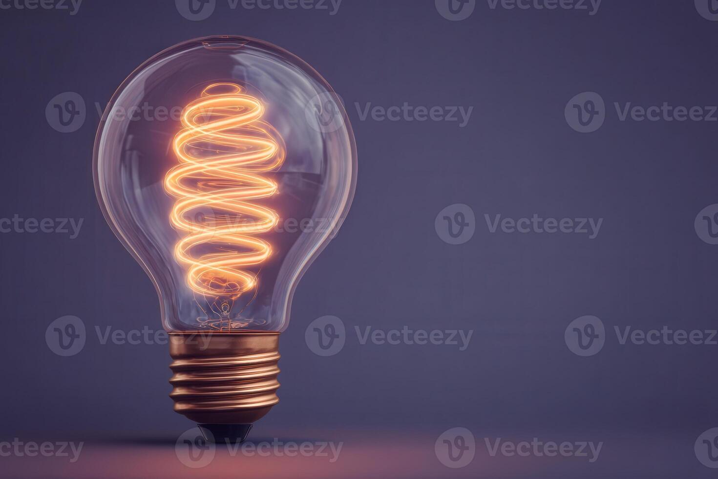 A stylish light bulb sits on a flat surface, casting a warm glow. Its unique spiral filament creates an artistic effect, enhancing the ambiance of the surrounding area. photo