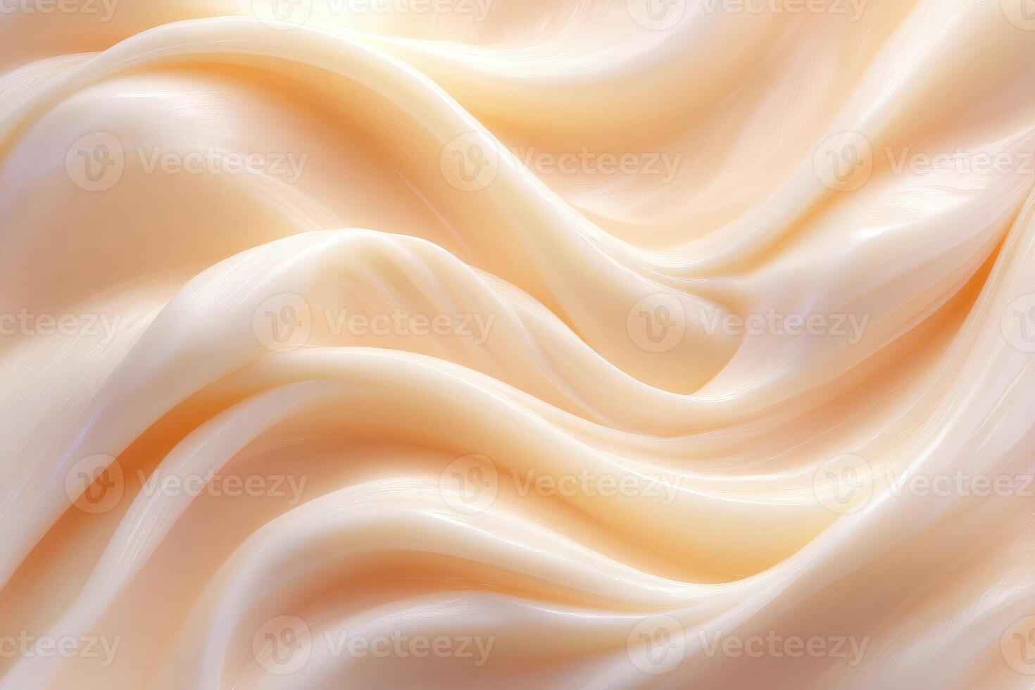 This soft cream-colored fabric displays smooth waves and folds that gently flow, creating a calming and elegant atmosphere. The delicate texture enhances its luxurious appearance. photo