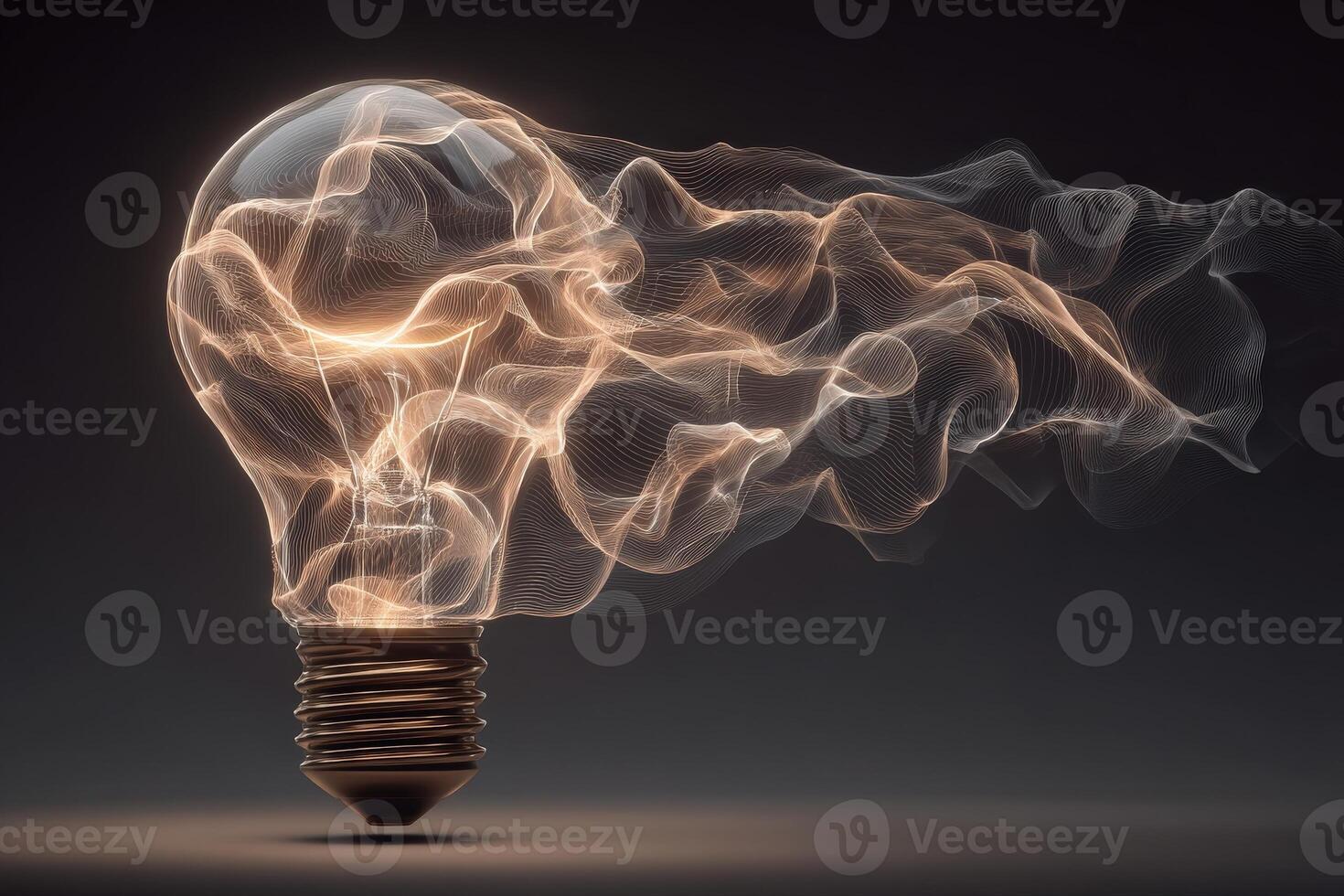 A light bulb emits a mesmerizing display of flowing energy, creating an ethereal atmosphere against a dark backdrop. The intricate patterns form a striking visual spectacle. photo