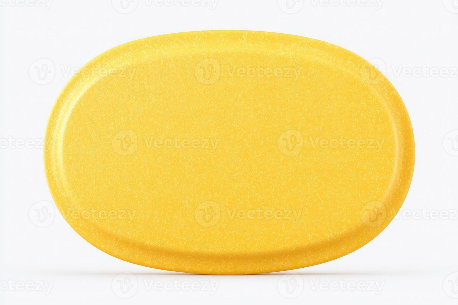 A bright yellow oval-shaped object with a smooth surface rests alone against a clean white backdrop. The object seems inviting, hinting at potential uses in various creative applications. photo
