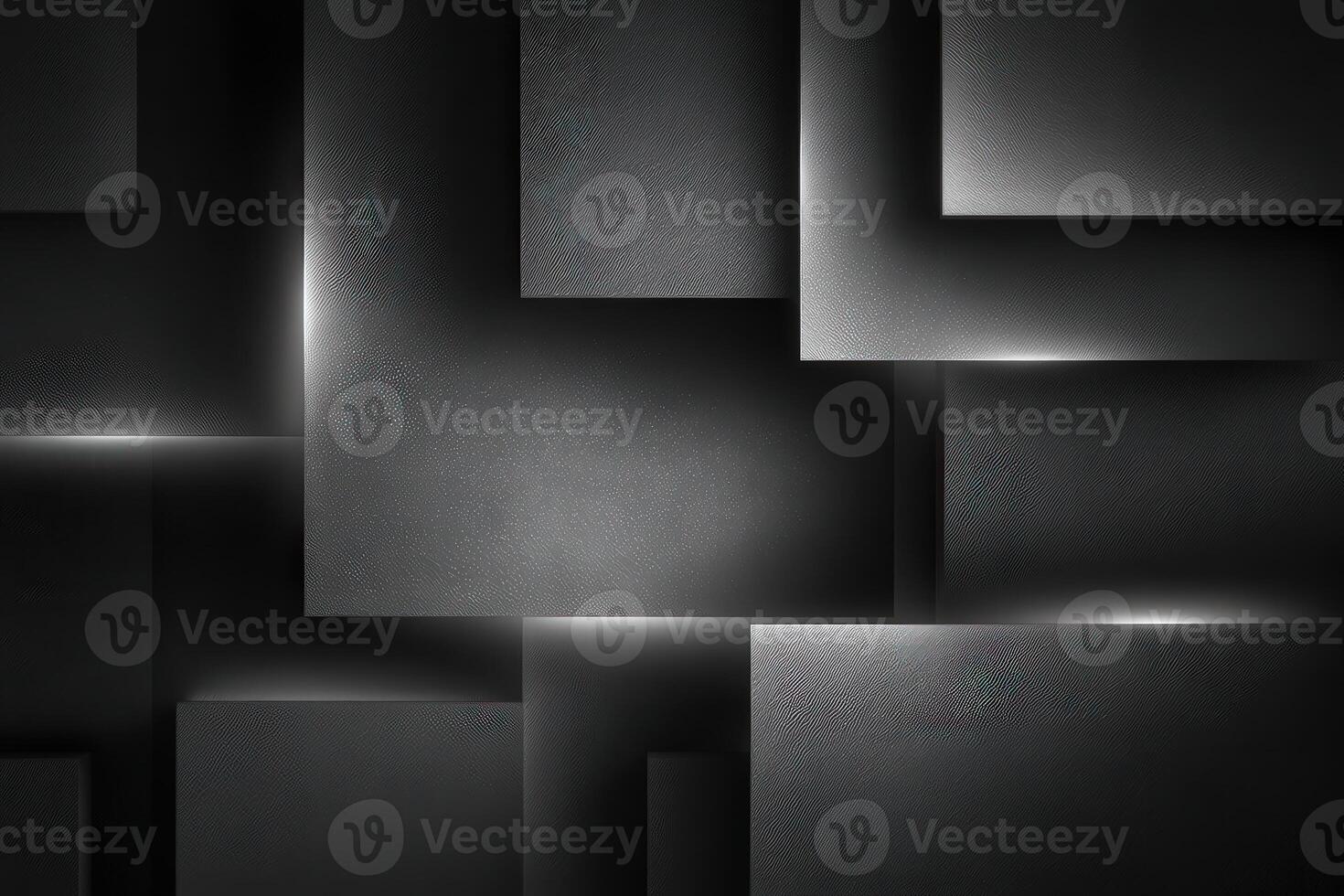 Dark geometric shapes interlock to create a striking abstract design. Soft lighting highlights edges, enhancing depth and texture, producing a modern artistic atmosphere. photo