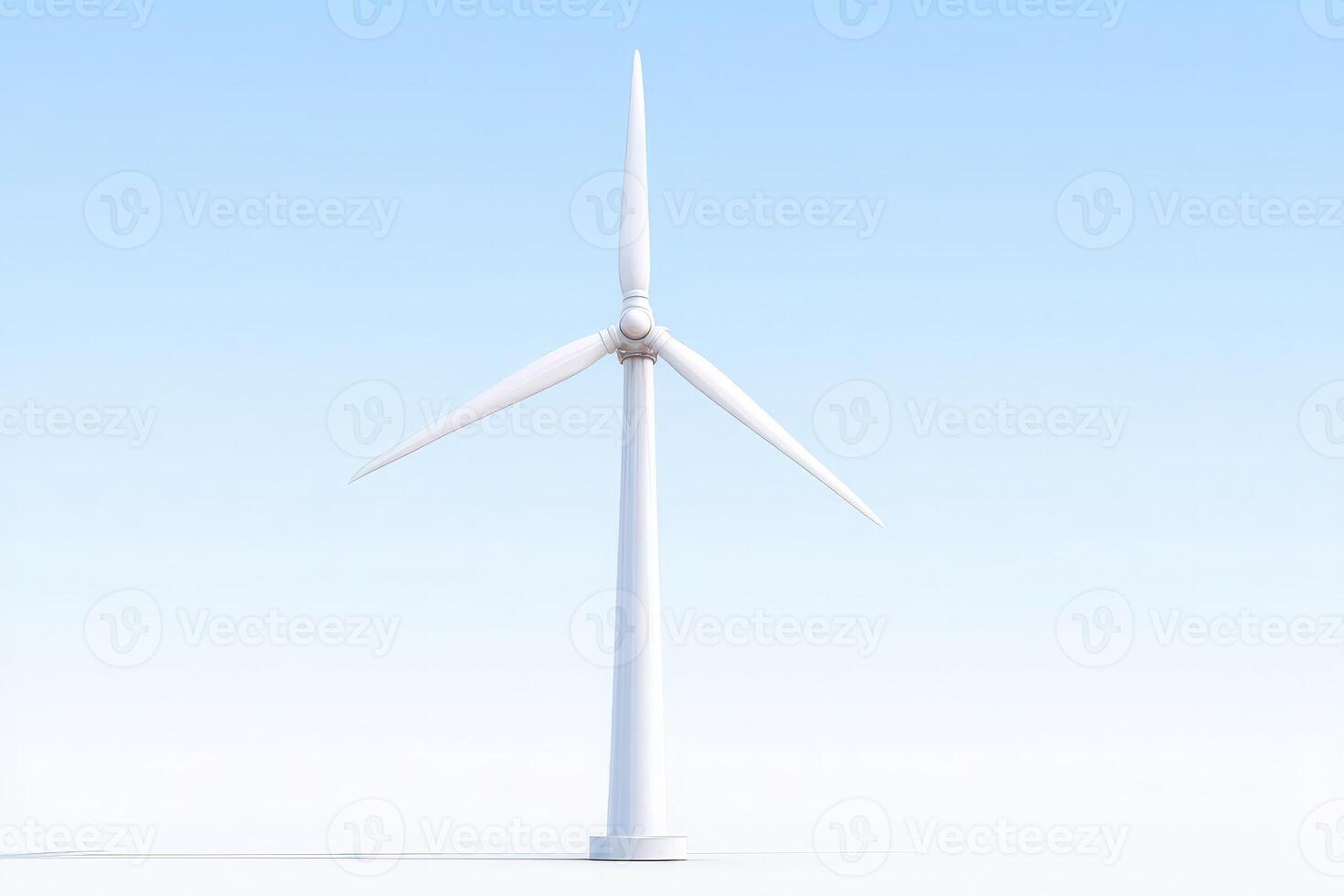 A large wind turbine towers prominently against a bright blue sky, representing renewable energy efforts. The blades rotate gently, harnessing wind power for sustainable electricity generation. photo