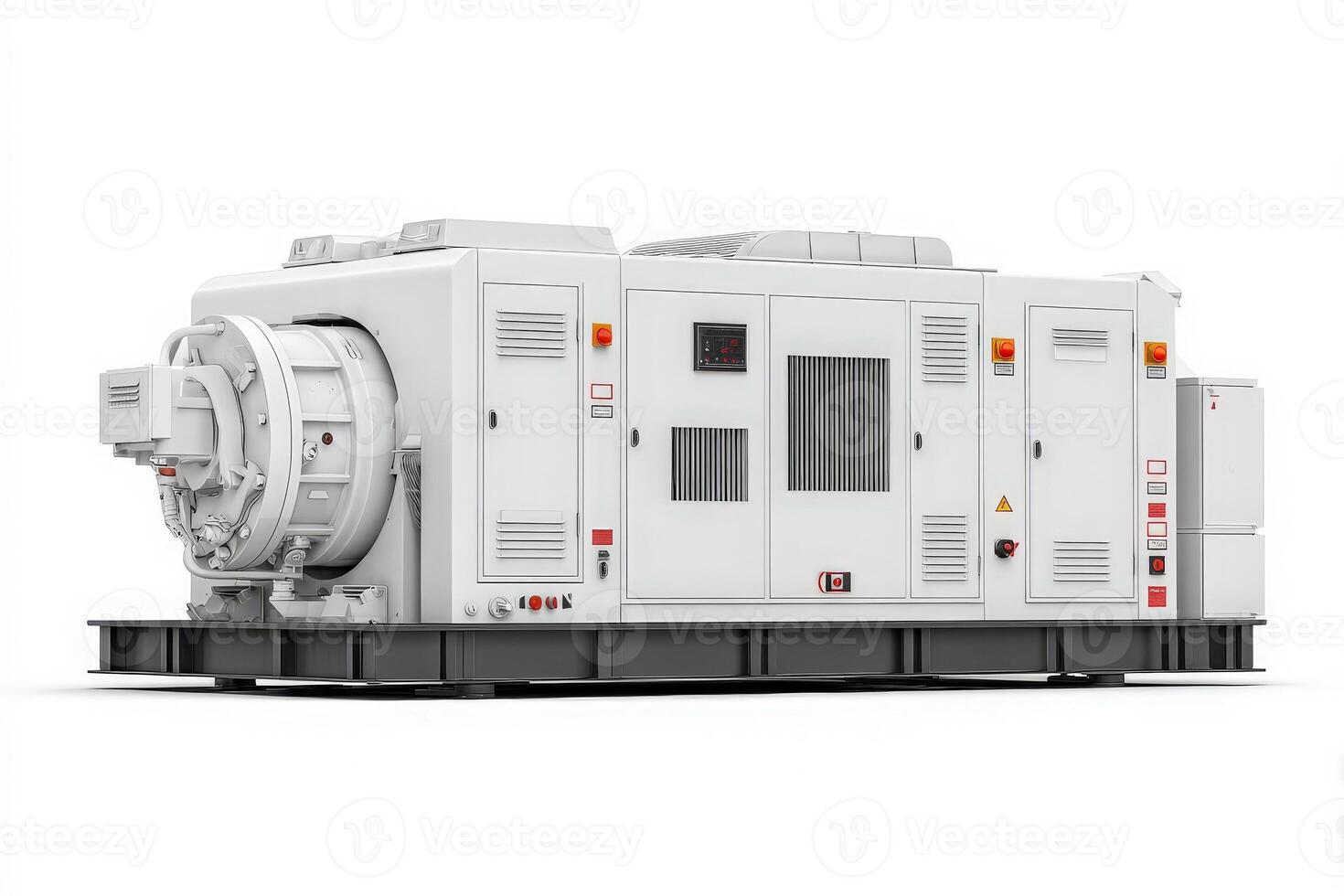 A large industrial generator stands on a sturdy base, designed for generating electricity. photo