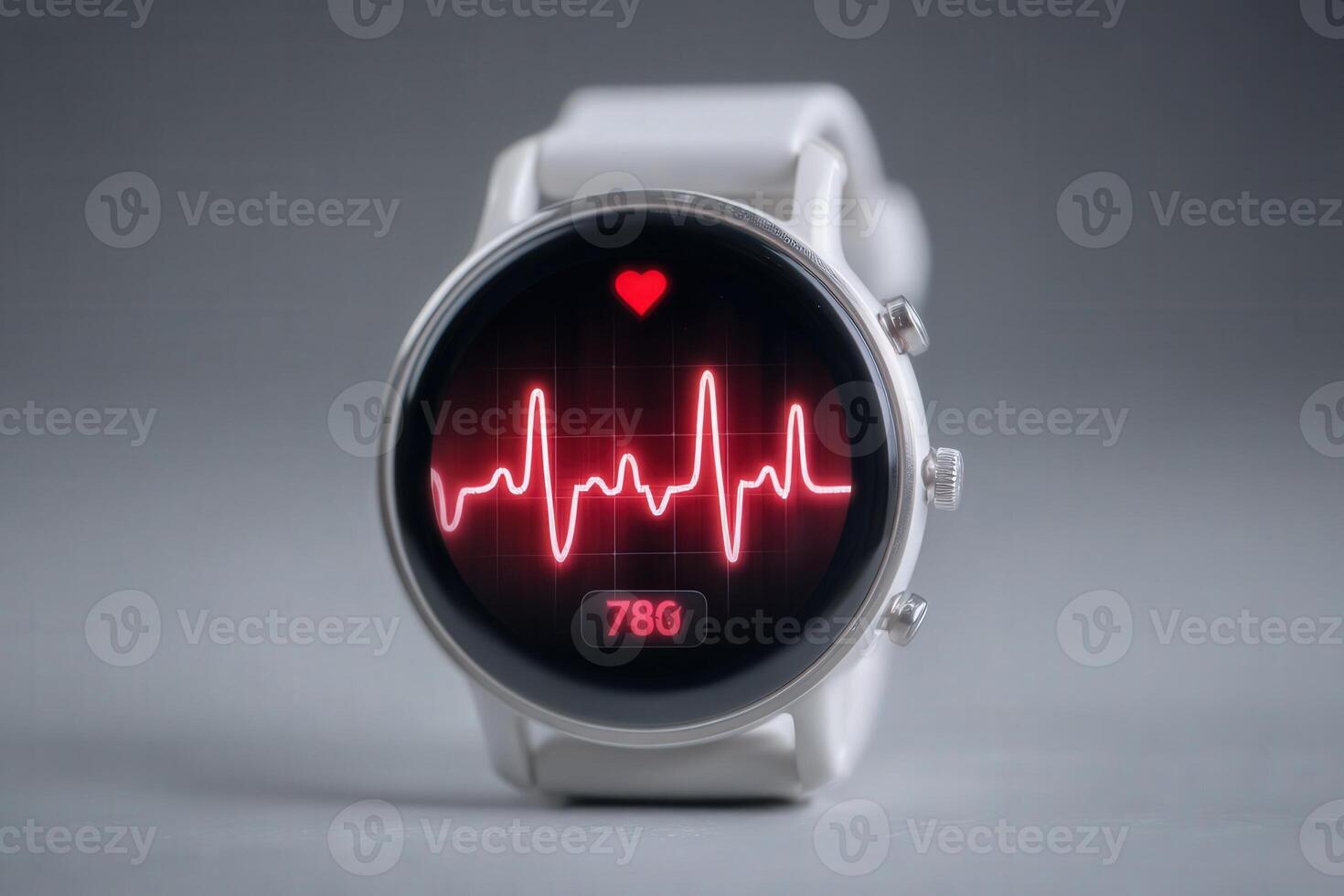 A smartwatch with a sleek design shows a heart rate monitor on its display. photo