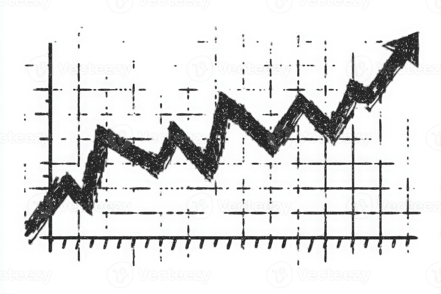 A line chart with a zigzag pattern illustrates a significant upward trend. The chart has grid lines, enhancing clarity, and indicates positive growth over a specified period. photo