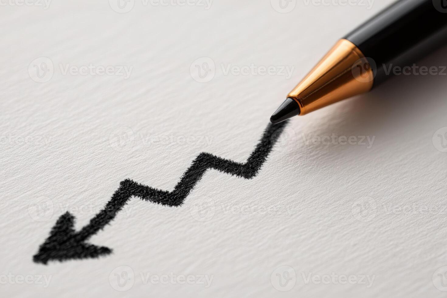 A close-up view of a black pen creating a zigzag line on a blank white sheet. The jagged line symbolizes upward movement or improvement, capturing the essence of creativity and expression. photo
