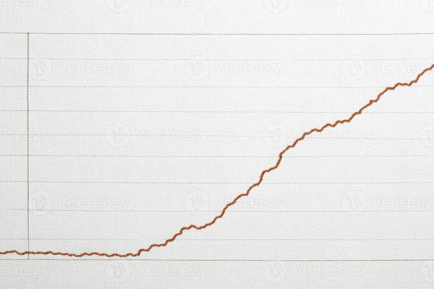 A line graph displays a significant upward trend over time, sketched in brown on a plain white canvas. The data shows gradual growth followed by a sharp increase, highlighting key developments. photo