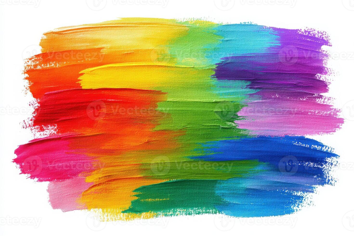 Bold strokes of paint in various colors blend together, showcasing a lively display of red, orange, yellow, green, blue, and purple. photo