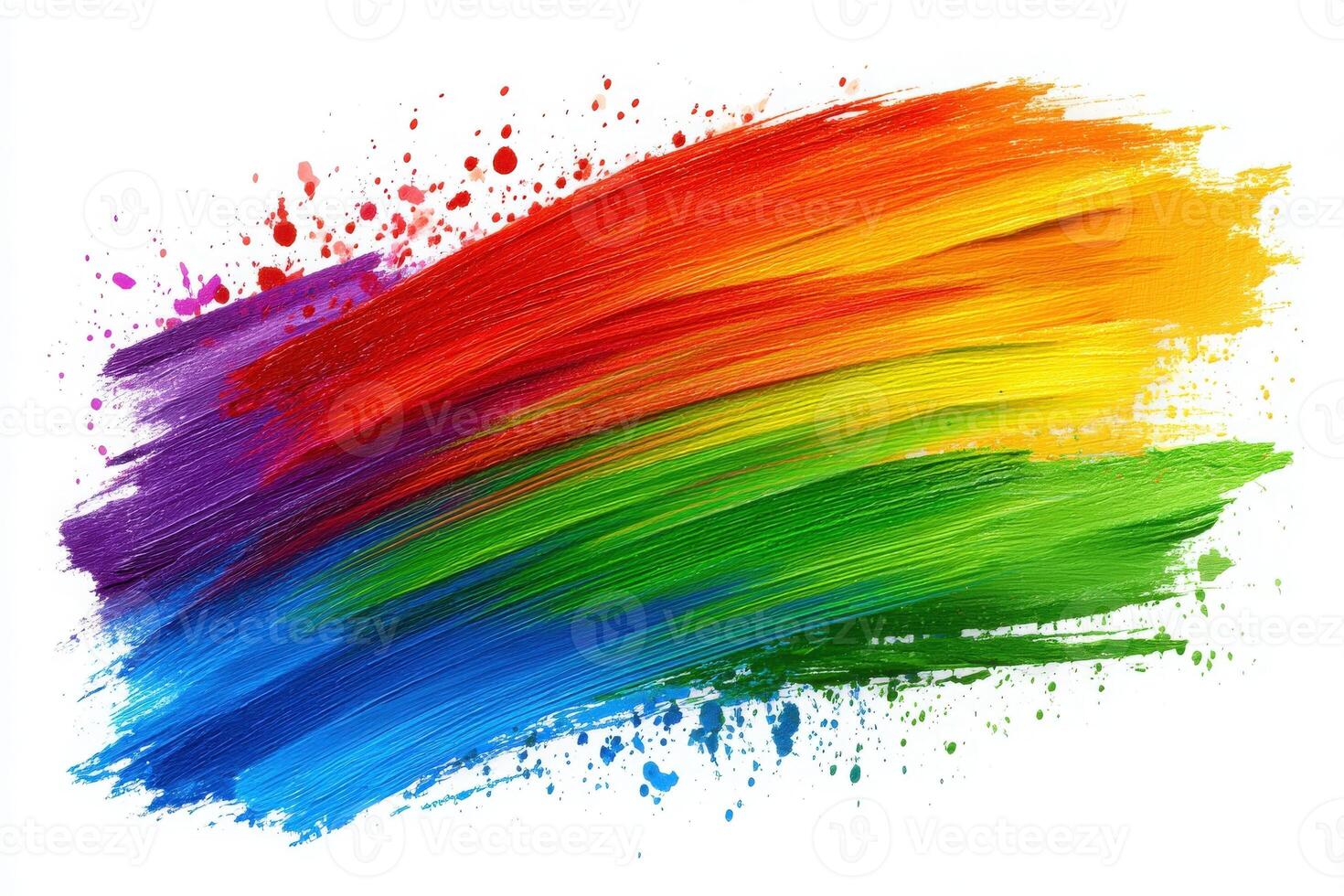 A dynamic brushstroke showcases bold colors blending seamlessly from red to purple to green. The vivid hues convey a sense of energy and creativity against a clean white backdrop. photo