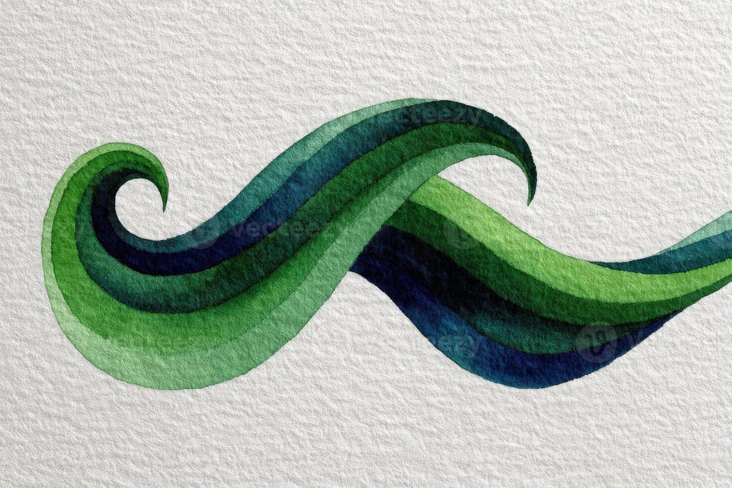 Swirling green lines in varying shades create a dynamic pattern, suggesting fluidity and movement. The artwork features deep greens and softer hues on textured paper, enhancing its organic feel. photo