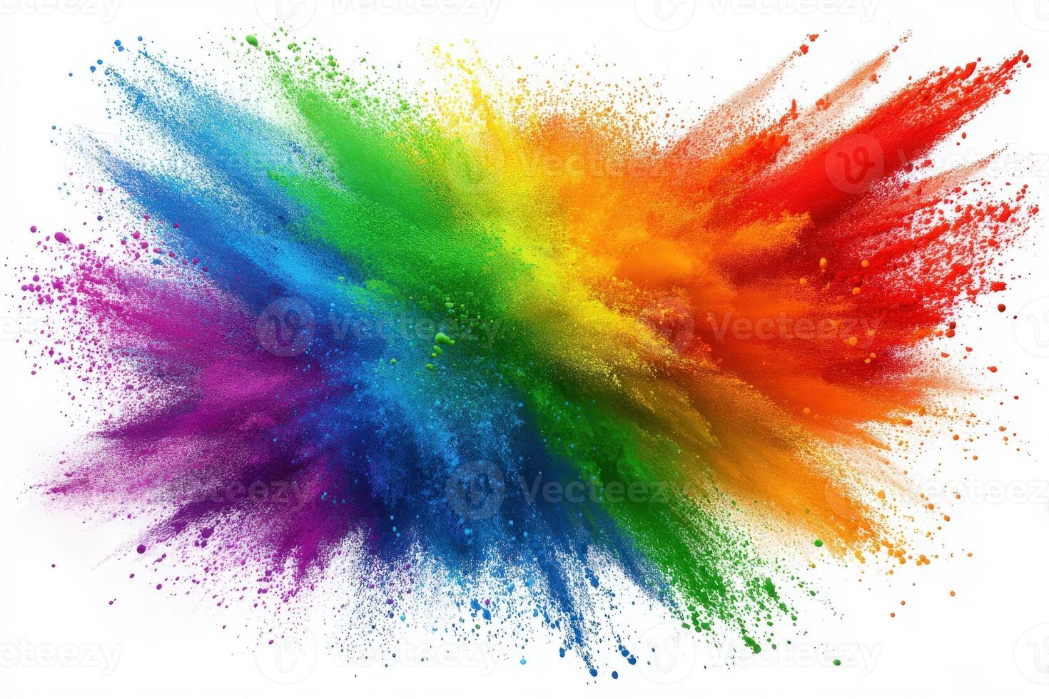 A vibrant array of powdered pigments bursts outward, blending colors from red to purple in a dynamic display. The explosion creates an engaging visual effect, representing creativity and energy. photo