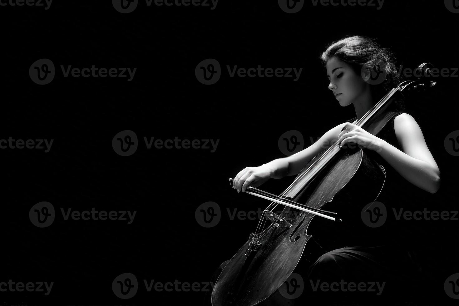 A cellist captivates the audience while playing a melancholic piece under soft lighting. photo