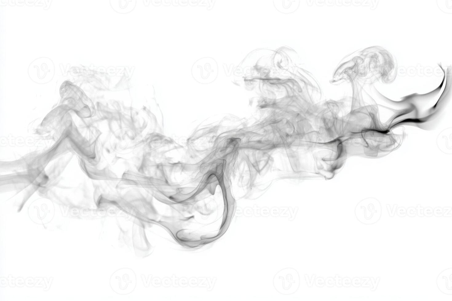 Swirling smoke forms dynamic shapes against a plain white background, showcasing fluid movement and artistry. The ethereal wisps blend seamlessly, offering an abstract visual appeal. photo