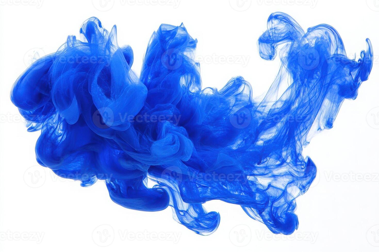 A vibrant swirl of blue ink disperses in water, creating striking abstract patterns. The fluid motion showcases the beauty of color blending, emphasizing the elegance of liquid dynamics. photo