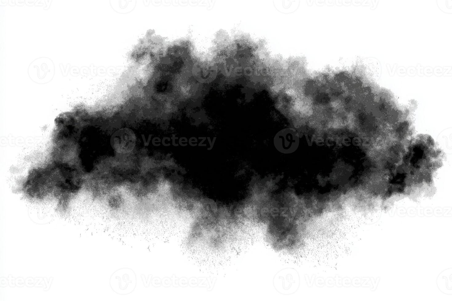 A swirling dark cloud appears with indistinct edges, showcasing various shades of gray and black. The abstract formation gives a sense of movement and depth, resembling smoke or a mist. photo