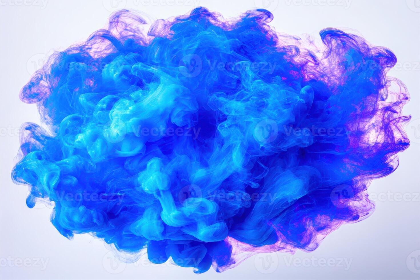 A vibrant swirl of blue and purple smoke forms an intriguing cloud in a bright setting. The colors blend gracefully, creating a beautiful abstract composition full of movement. photo