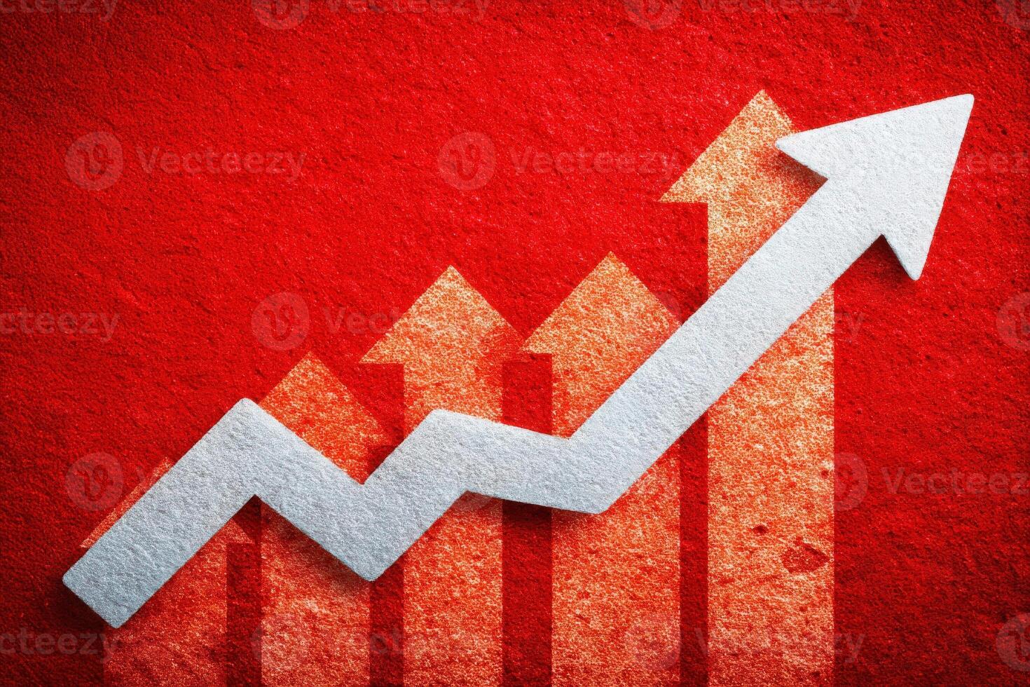 A visually striking graph with a series of ascending bars and a sharp arrow indicates significant growth over time. The background is vibrant red, enhancing the sense of achievement and progress. photo