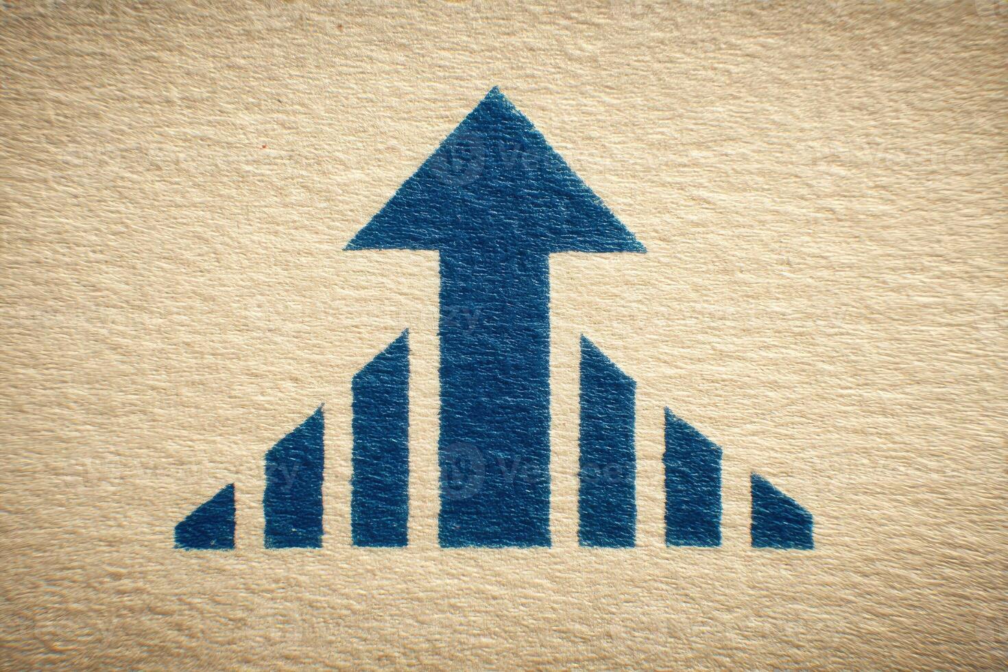 A blue upward arrow and bar graph represent growth and improvement. This visual conveys a strong message about increasing trends in business metrics and financial performance. photo