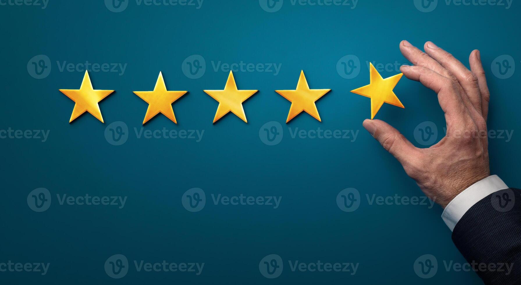 Hand of client giving a one star rating, bad experience, panorama. Service rating, satisfaction and customer experience concept photo