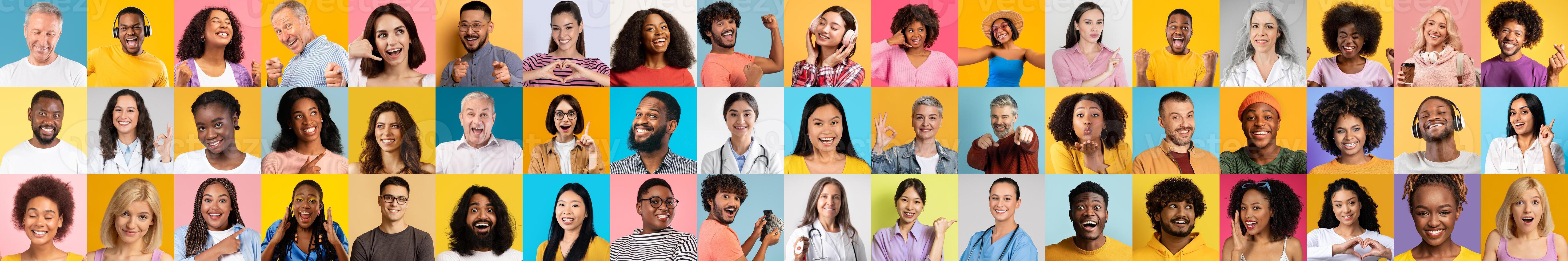 A lively collection of portraits showcasing diverse individuals with joyful expressions. photo