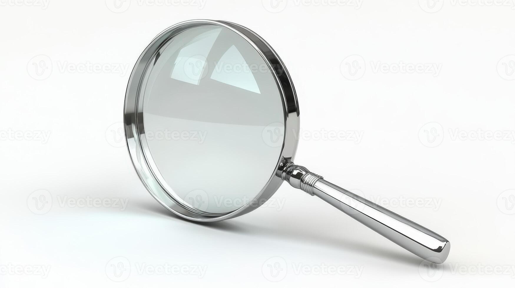 Metallic magnifying glass angled on a plain white background. photo