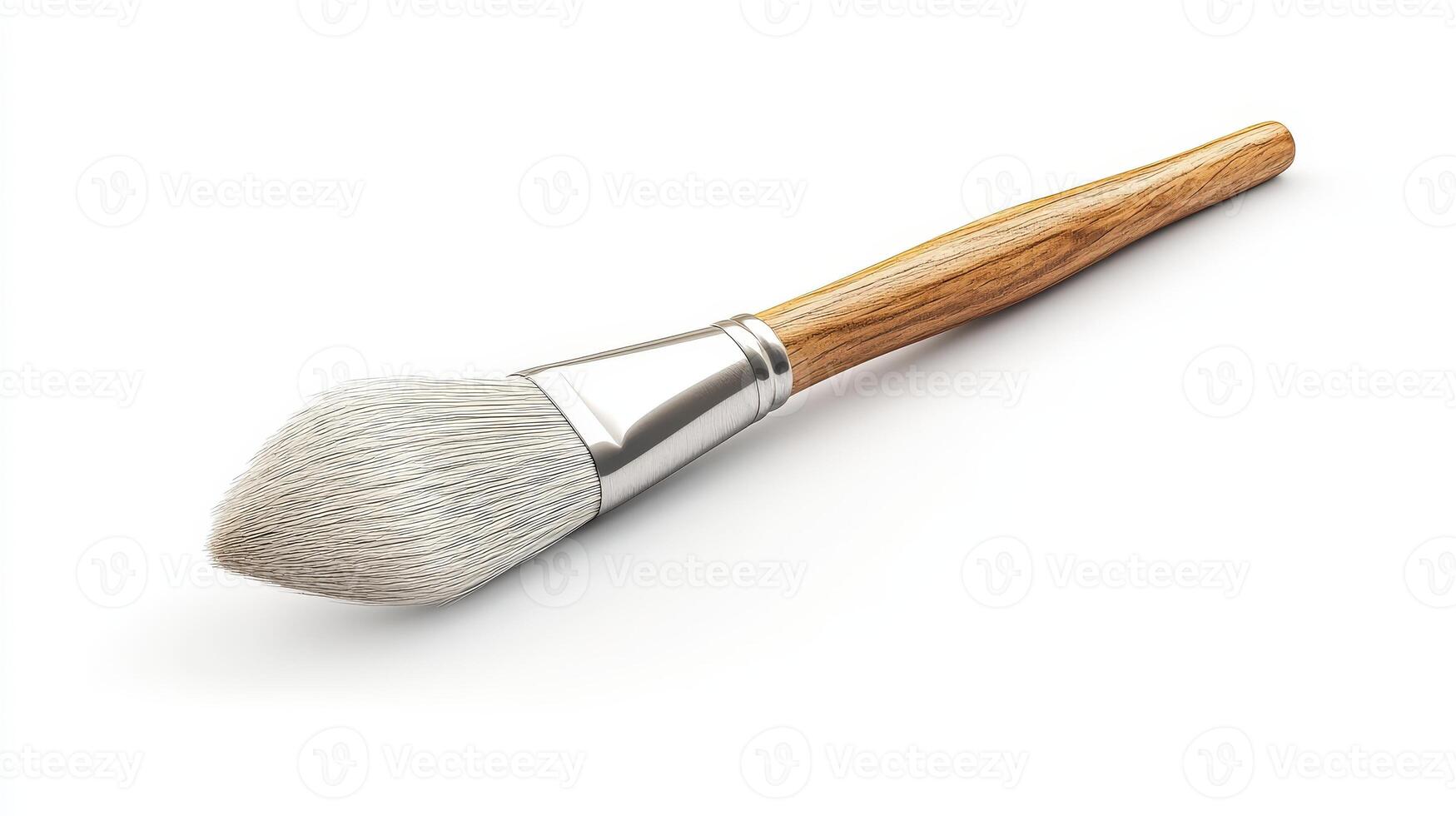 Close-up view of a paintbrush with a wooden handle. photo