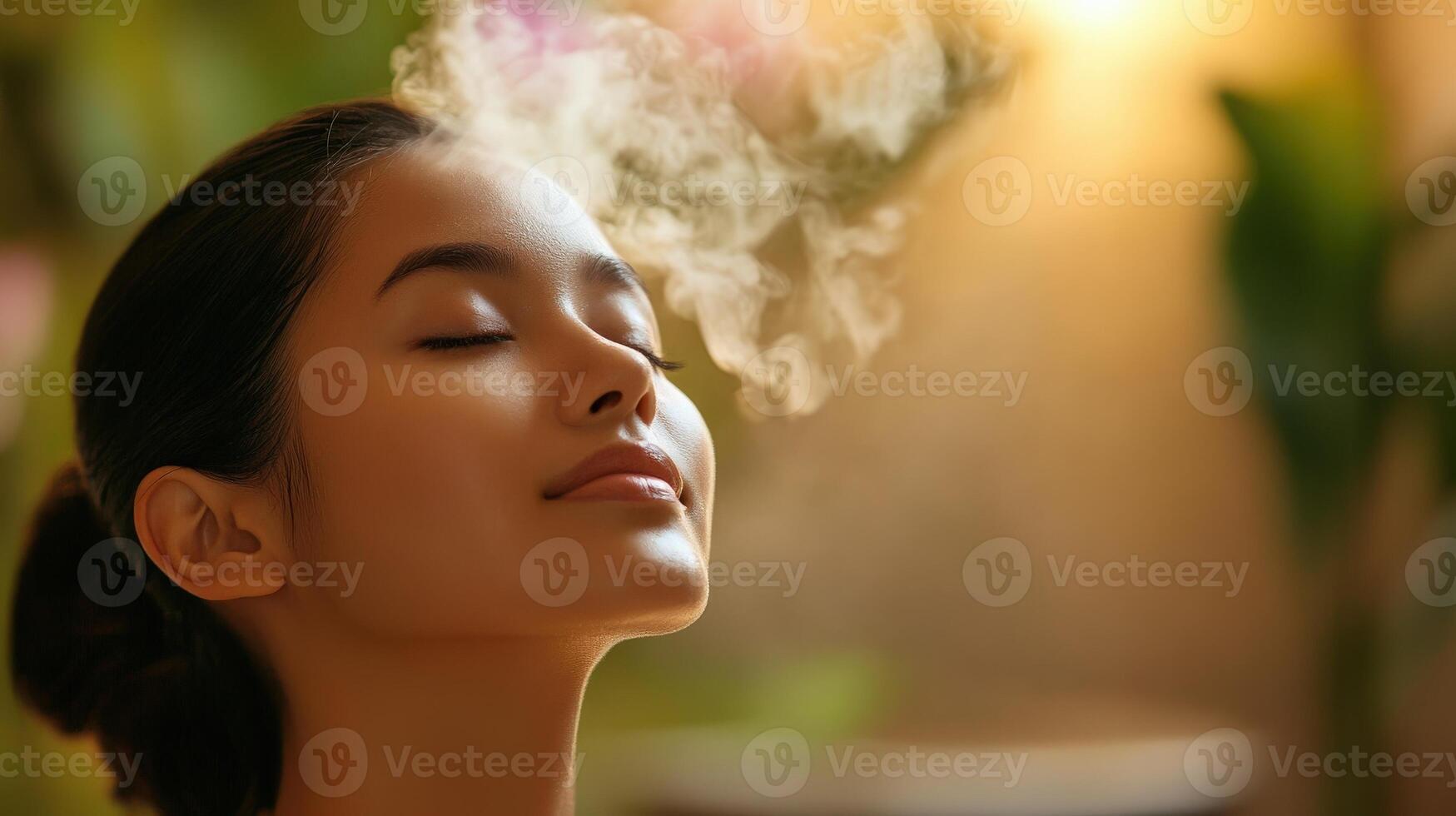 Relaxing facial treatment with warm steam. photo