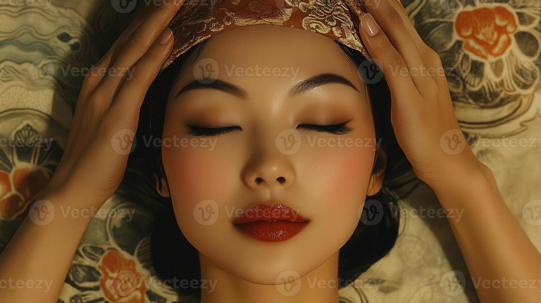Close-up of a woman with elegant head adornment. photo