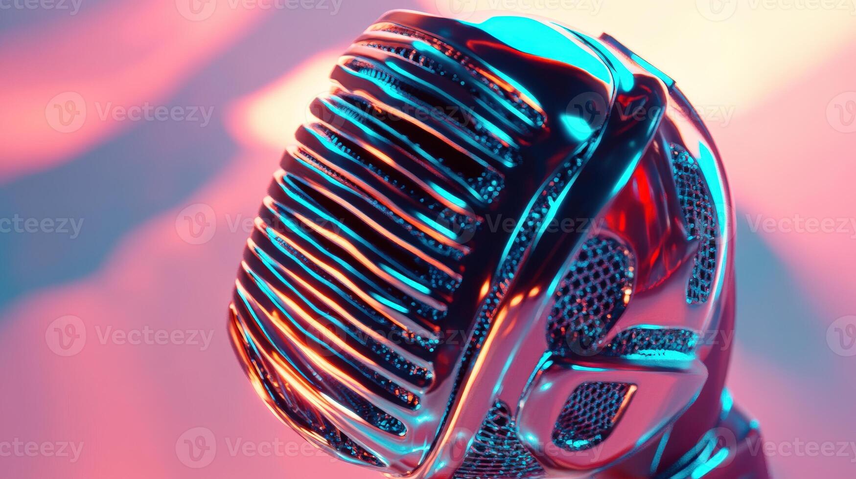 Close-up view of a stylized microphone in vibrant lighting. photo