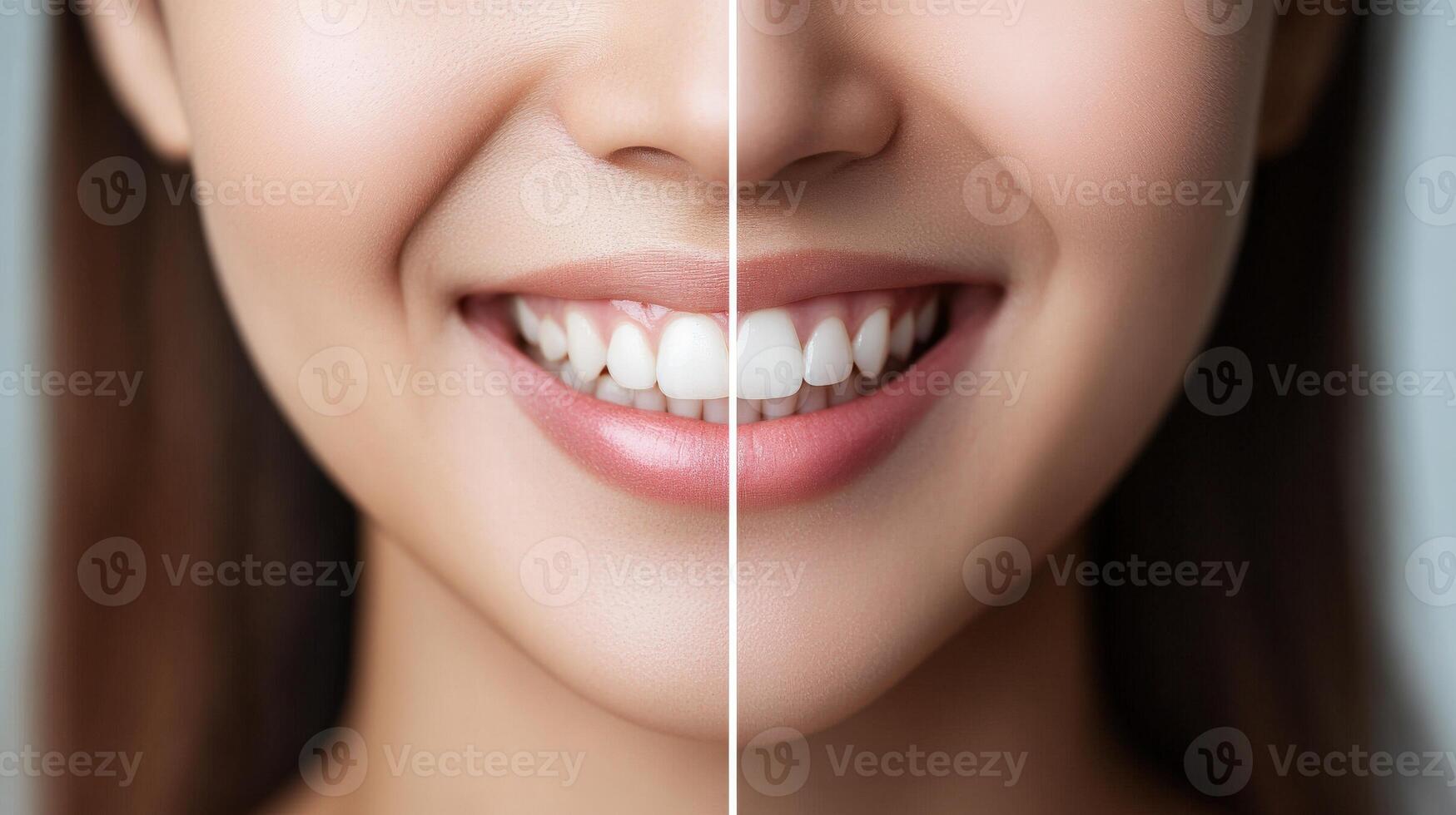 Comparison of teeth whitening results on a person's smile. photo