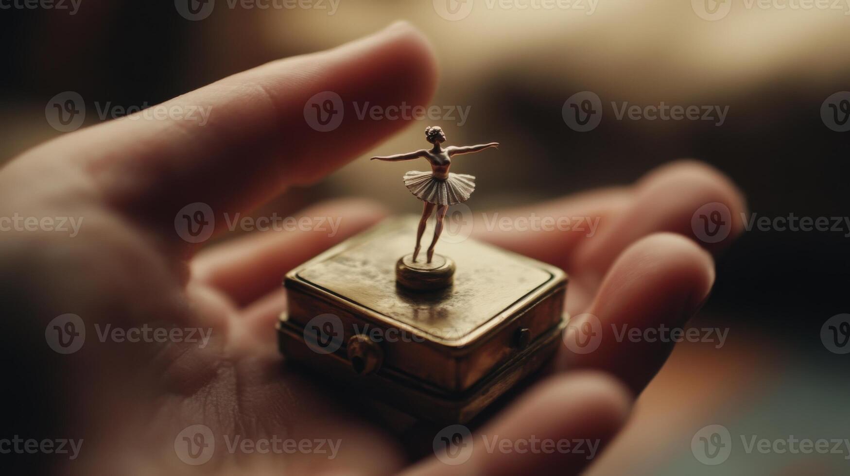 A tiny ballerina figurine in a decorative music box. photo
