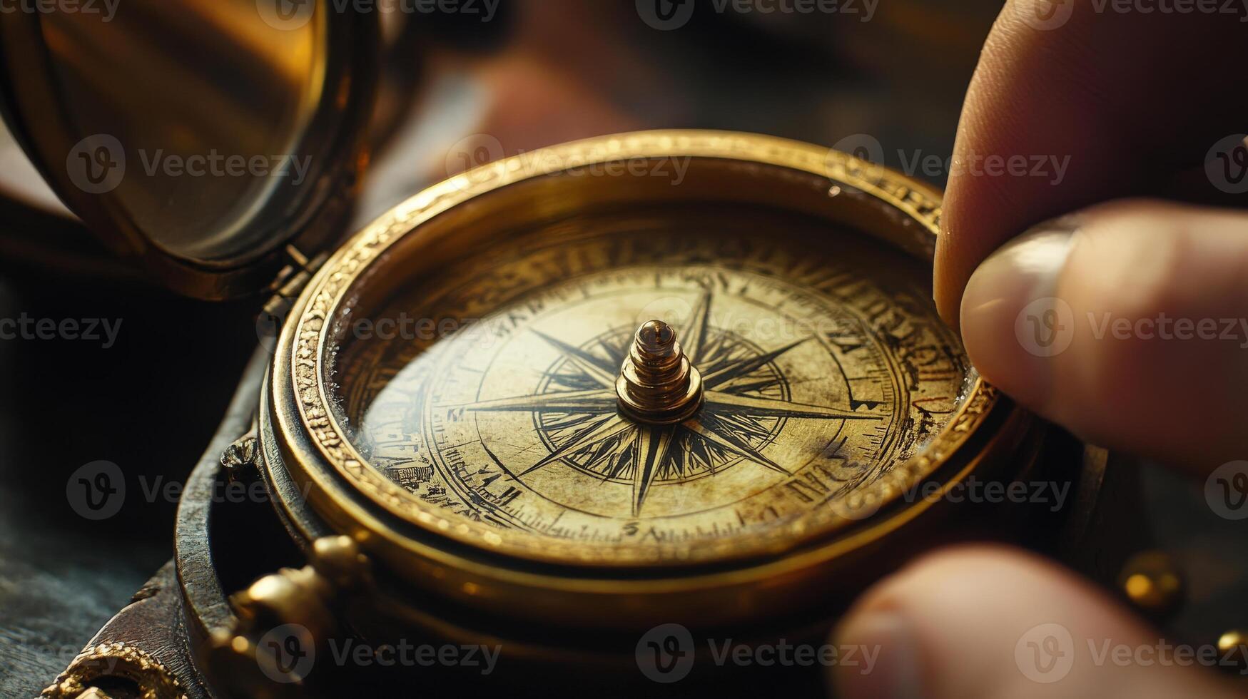 Close-up view of a vintage compass being adjusted. photo