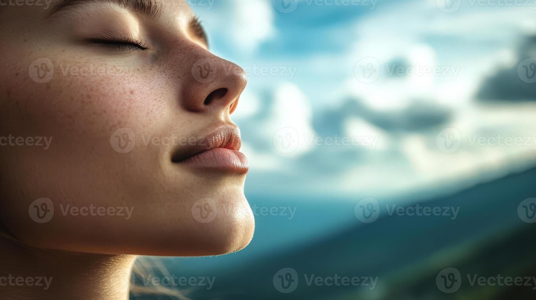 Close-up profile view of a peaceful young person. photo