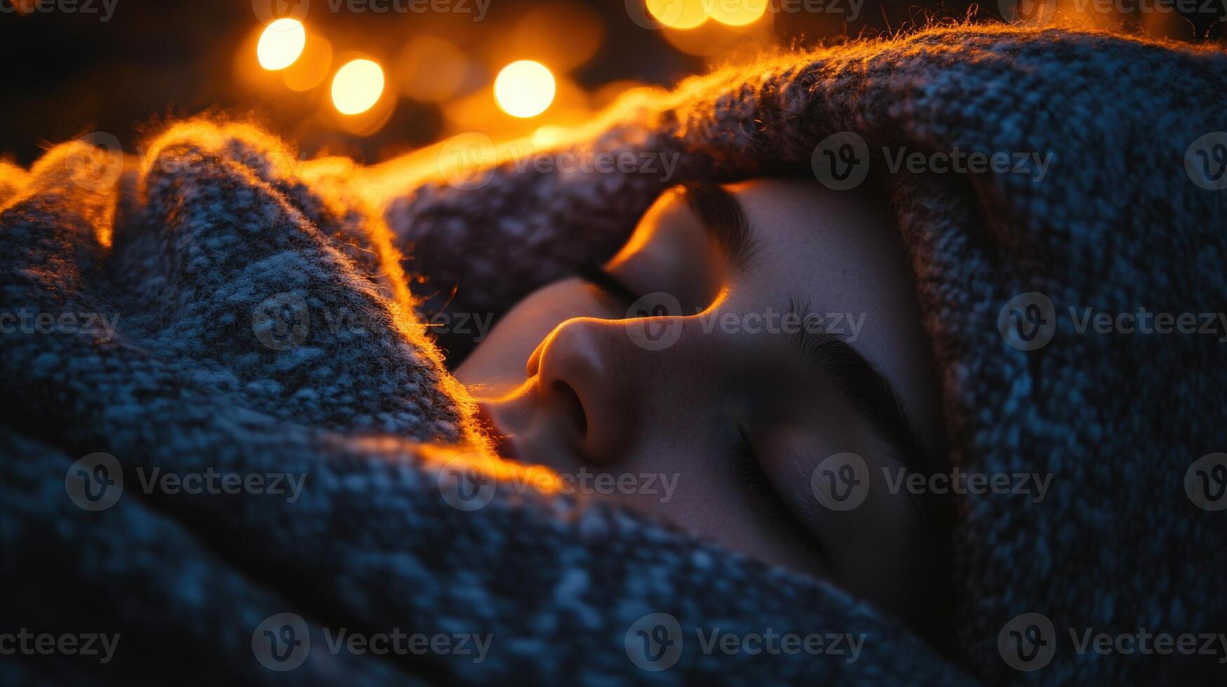 Close-up of a person sleeping warmly wrapped in textiles. photo