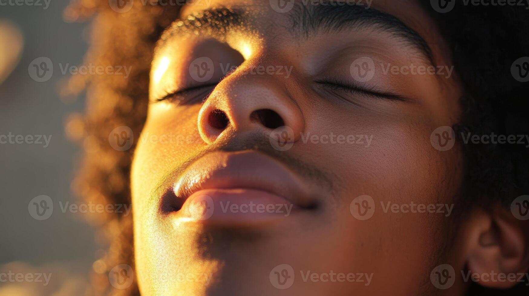 Close-up of a young person's peaceful countenance. photo