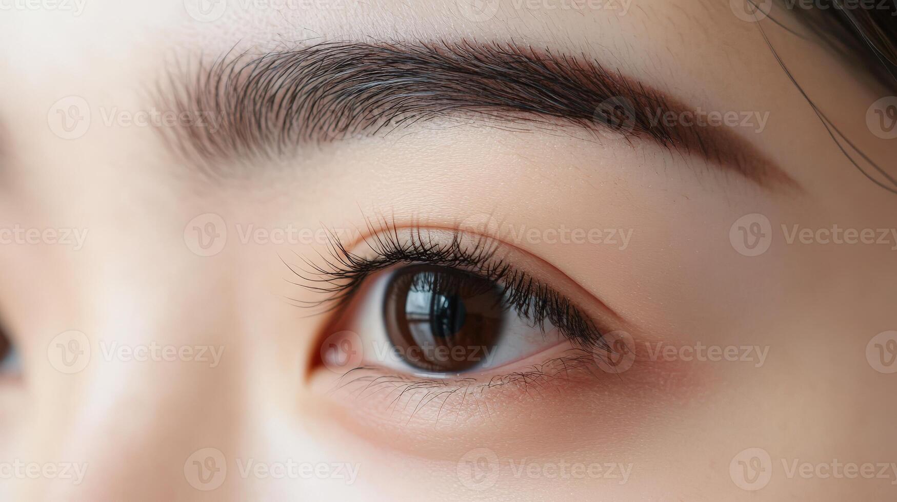 Close-up view of a woman's eye with makeup. photo