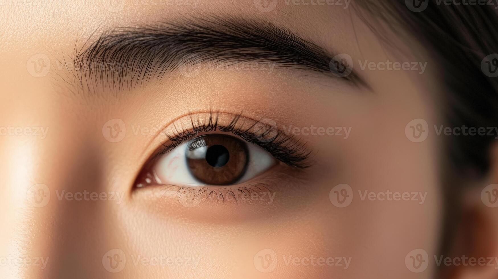 Close-up view of a woman's eye and eyebrow. photo