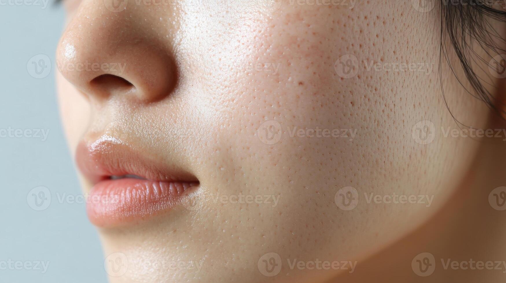 Close-up facial view of a person's skin texture. photo