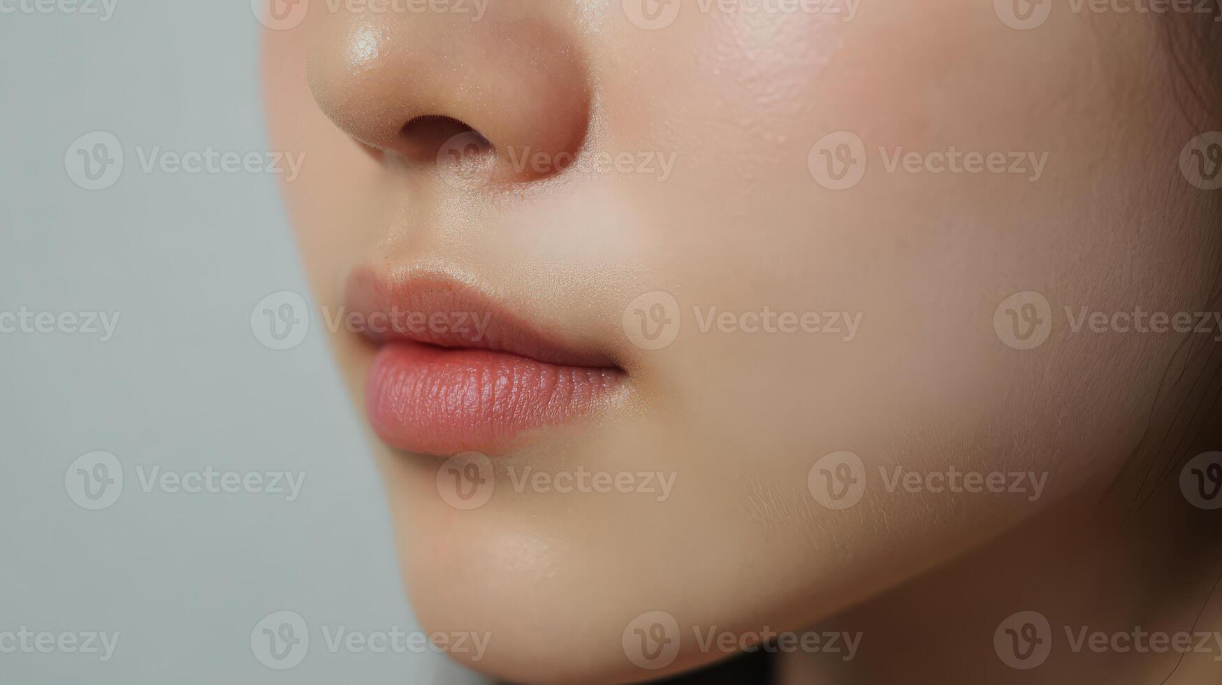 Close-up profile view of a young person's face and lips. photo