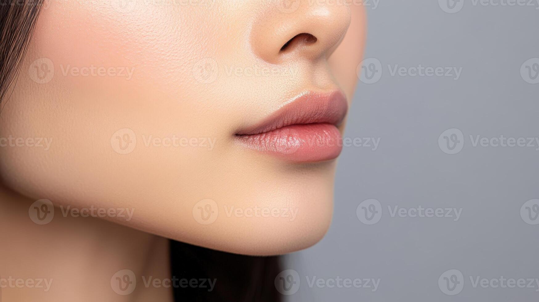 Close-up profile view of a woman's delicate lips and jawline. photo