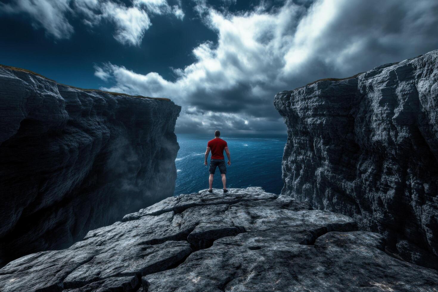 Awe Inspiring Cliffside View of the Ocean Under a Dramatic Sky photo