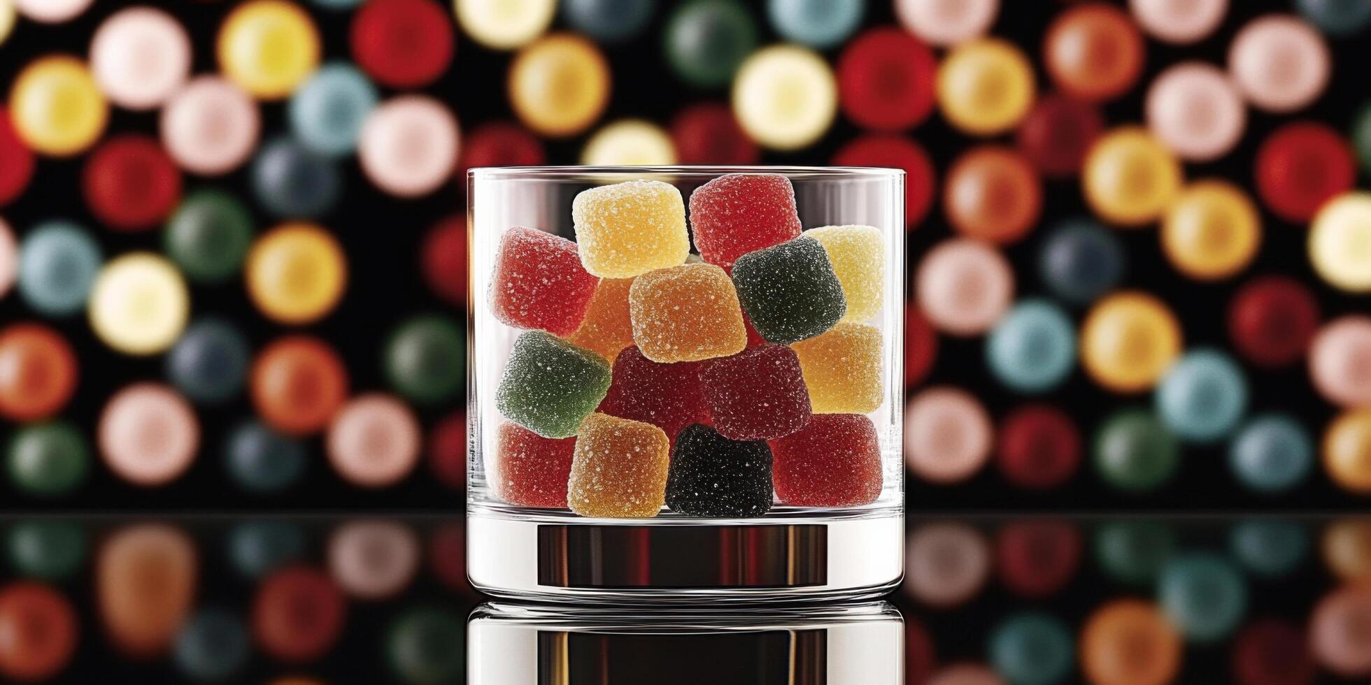 Colorful Gummy Candies in a Glass Bowl A Sweet Treat photo