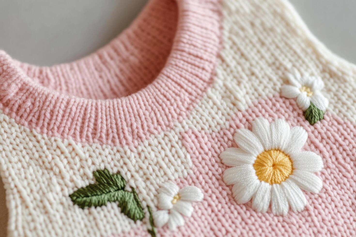 Delicate Pink Knitted Sweater with Embroidered Daisies A Charming Baby's Wearable Art photo